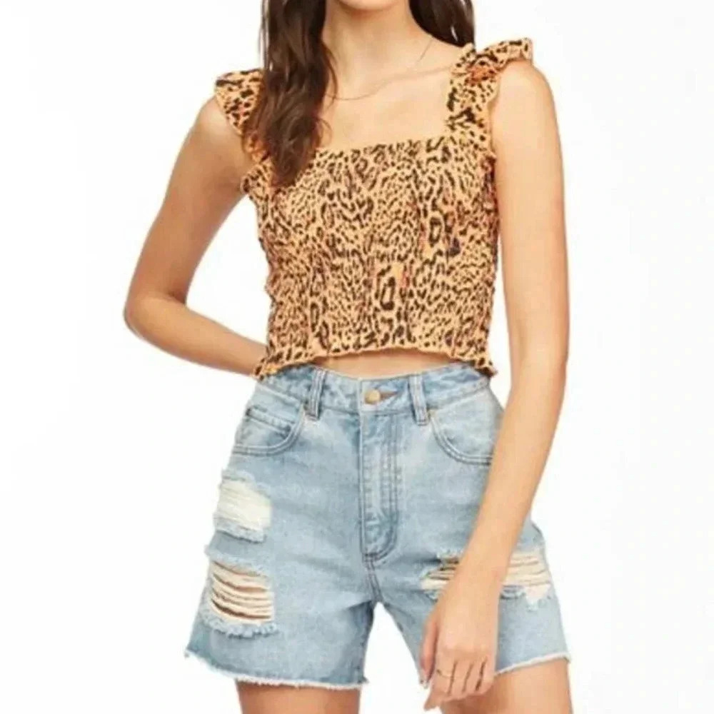 Billabong Women's Size Small Leopard All Day Long Crop Tank Top